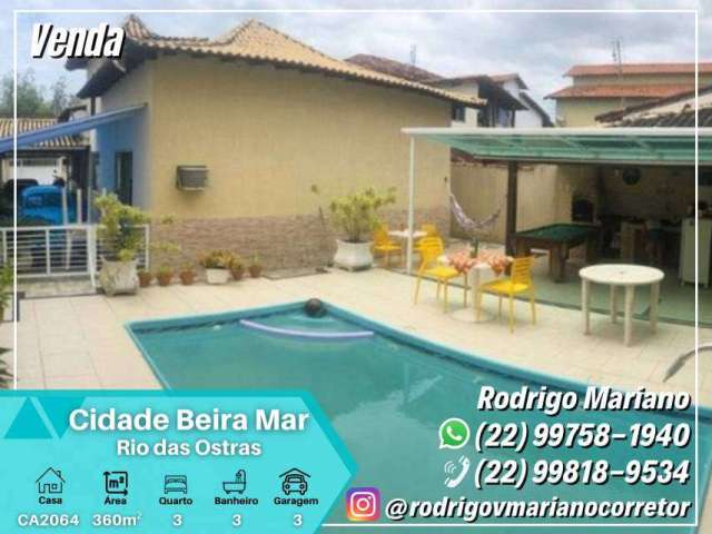Vendo maravilhosa casa de 3 quartos e piscina na Cidade Beira Mar em Rio das Ostras