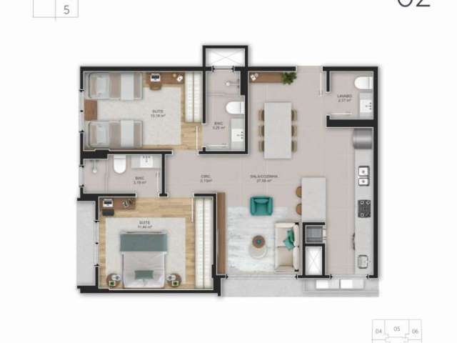 Centro | Apartamento 2 suítes + 1 vaga e hb