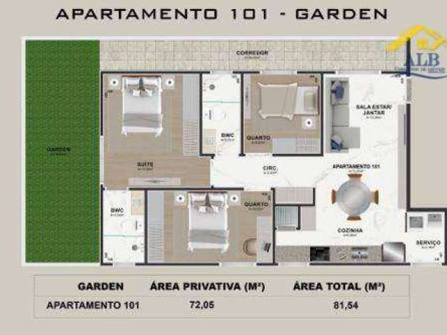 Apartamento Garden com 3 dormitórios à venda, 79 m² por R$ 395.000,00 - Atuba - Pinhais/PR