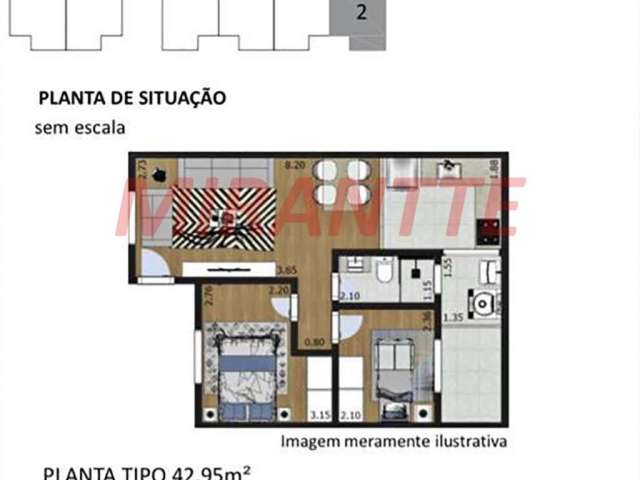 Apartamento de 42m² com 2 quartos em Vila Mazzei