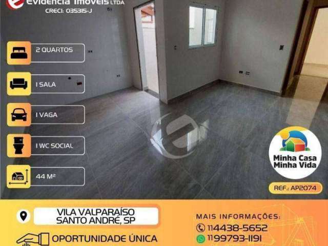 Apartamento com 2 dormitórios à venda, 44 m² por R$ 319.999,00 - Vila Valparaíso - Santo André/SP