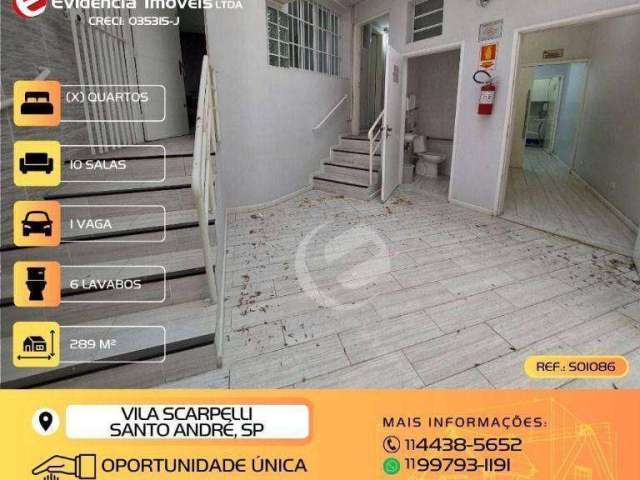 Sobrado, 289 m² - venda por R$ 699.999,00 ou aluguel por R$ 5.056,03/mês - Vila Scarpelli - Santo André/SP