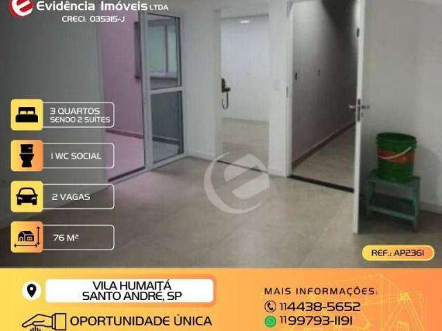 Apartamento com 3 dormitórios à venda, 76 m² por R$ 423.999,99 - Vila Camilópolis - Santo André/SP