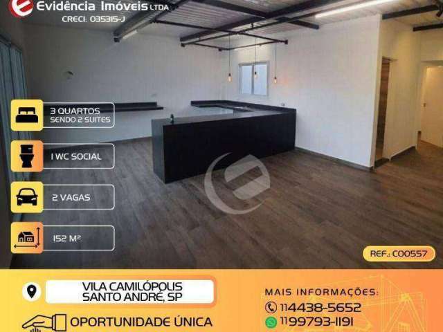 Cobertura com 3 dormitórios à venda, 152 m² por R$ 635.999,99 - Vila Camilópolis - Santo André/SP