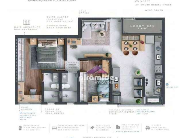 Apartamento com 2 dormitórios à venda, 71 m² por R$ 951.344,00 - Jardim das Colinas - São José dos Campos/SP