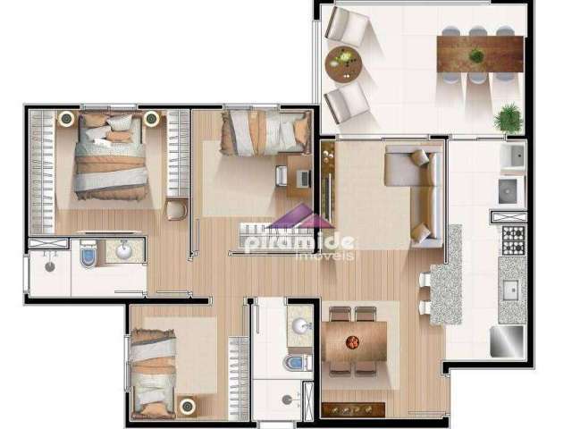 Apartamento com 3 dormitórios à venda, 79 m² por R$ 512.572,00 - Cidade Jardim - Jacareí/SP