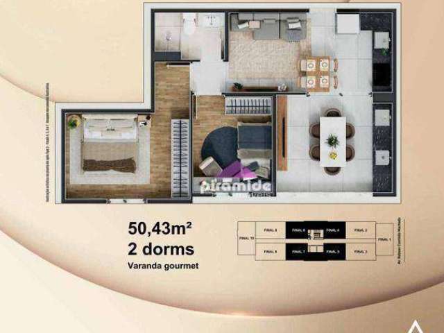 Apartamento com 2 dormitórios à venda, 50 m² por R$ 323.396,00 - Bairro da Floresta - São José dos Campos/SP
