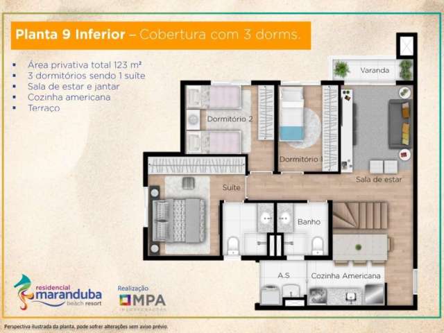 Cobertura com 3 dormitórios à venda, 123 m² por R$ 1.215.000,00 - Praia do Sapê - Ubatuba/SP