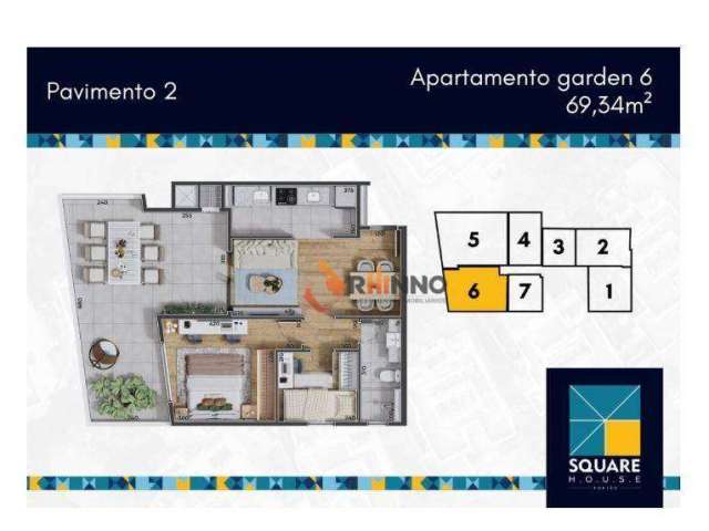 Apartamento Lançamento Garden com 2 quartos, 69,34 m² no Portão