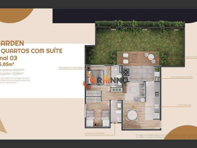 Apartamento Garden lançamento com 2 dorms. 1 suíte à venda, 115,85 m² por R$ 584.000 - Tingui