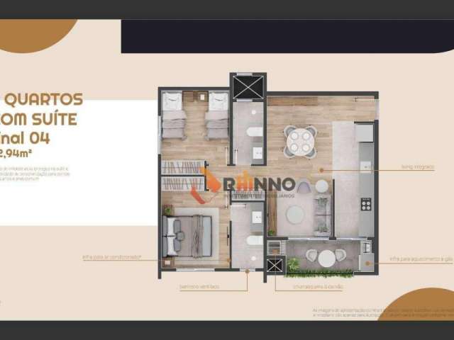 Apartamento lançamento com 2 dorms. 1 suíte à venda, 62,94 m² por R$ 497.000 - Tingui