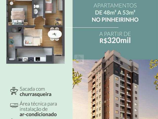 Apartamento à venda no Pinheirinho, Curitiba com suíte sacada e churrasqueira