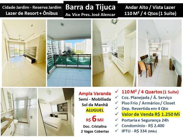Apto Barra da Tijuca 3 quartos, suite 2 vagas Cidade Jardim Reserva Jardim 110M²