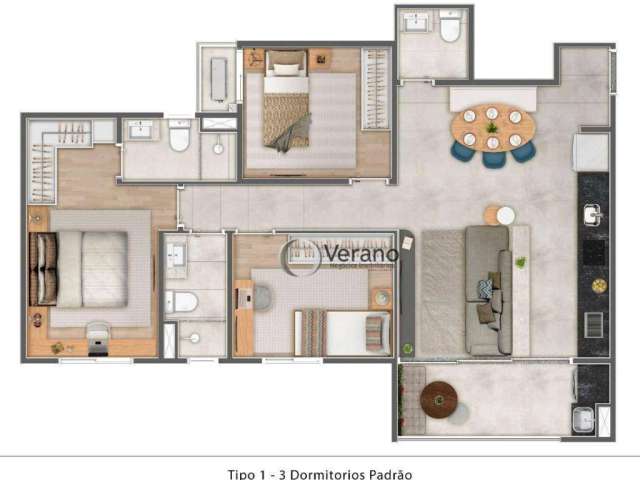 Apartamento com 3 dormitórios à venda, 81 m² por R$ 584.522,00 - Città Di Modena - Paulínia/SP
