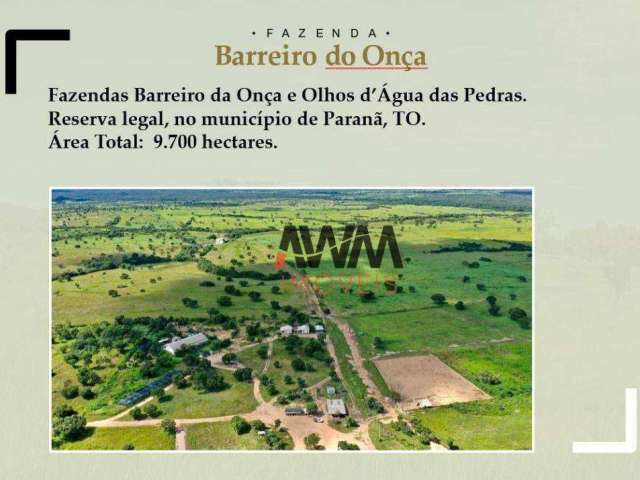 Fazenda à venda, 97000000 m² por R$ 110.000.000,00 - Zona Rural - Paranã/TO