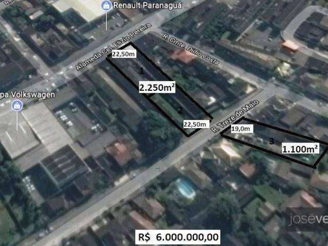3 lotes com 3.350m² Totais separados por uma rua, com potencial construtivo em frente á Renault Paranaguá á venda – J. Veloso Im