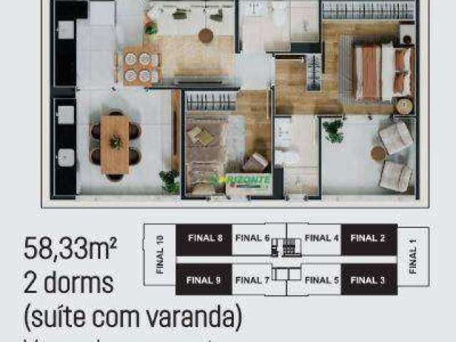 Apartamento com 2 dormitórios à venda, 58 m² - Bairro da Floresta - São José dos Campos/SP