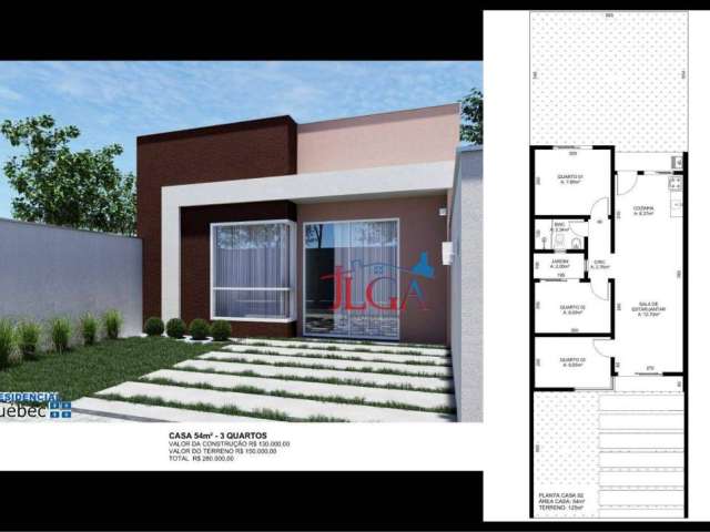 Casa com 3 dormitórios à venda, 54 m² por R$ 320.000,00 - Campo Largo da Roseira - São José dos Pinhais/PR