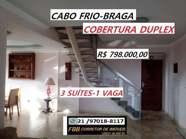 Cobertura Duplex para Venda em Cabo Frio, Braga, 3 dormitórios, 2 suítes, 4 banheiros, 1 vaga