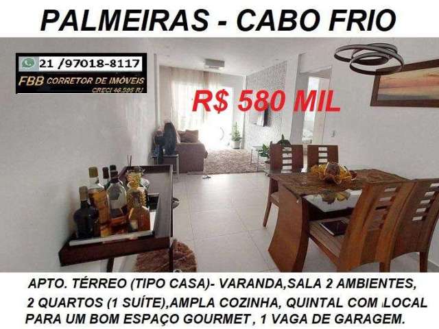 Apartamento para Venda em Cabo Frio, Palmeiras, 2 dormitórios, 1 suíte, 2 banheiros, 1 vaga
