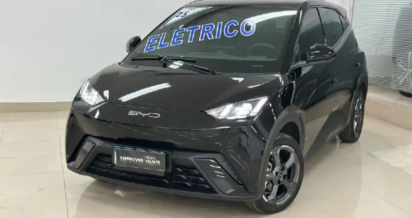 O BYD Dolphin Mini 2024 possui motor elétrico de 75 cv, bateria LFP de 38 kWh com autonomia de 280 k