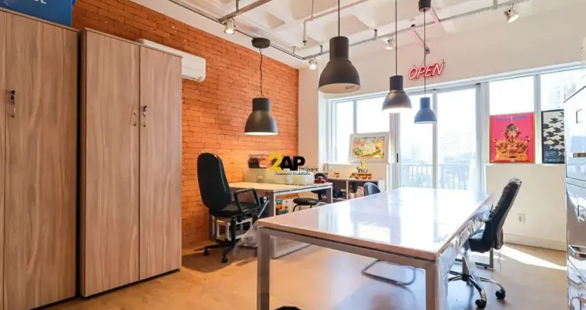 Sala comercial mobiliada para locação em santo amaro, são paulo-sp: 1 banheiro, 1 vaga de garagem, 32m².