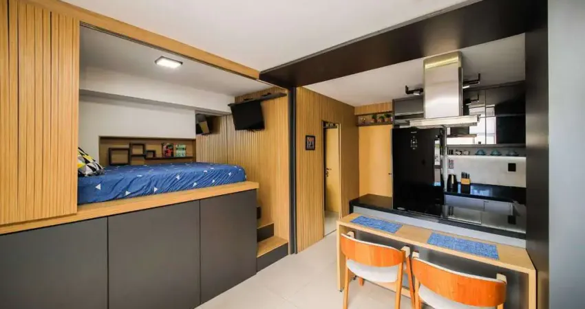 Studio com um projeto único, moderno e todo planejado para venda