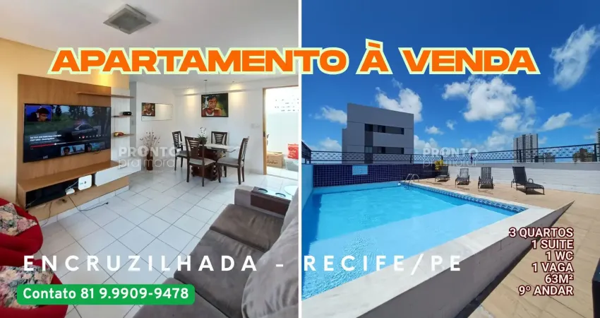 Apartamento à venda na encruzilhada-recife/pe | 3 quartos | 1 suite | 1 wc | 1 vaga | 63m²