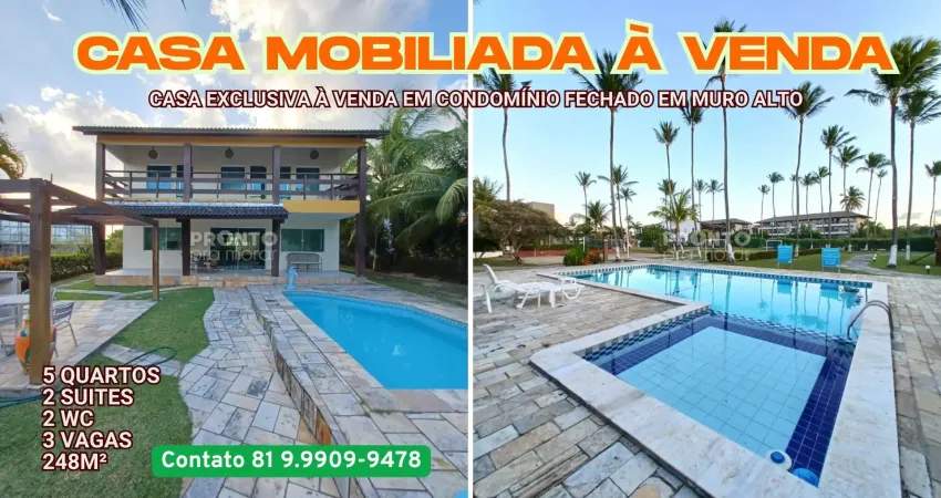Casa mobiliada à venda na beira mar em condominio fechado em muro alto-ipojuca/pe | 5 quartos | 2 suites | 2 wc | 3vagas| 248m²