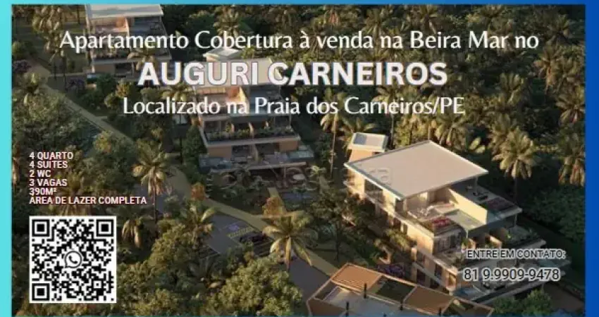 Cobertura à venda na beira mar praia de carneiros-tamandare/pe| 4 quartos | 4 suites | 2 wc | 3 vagas | 390m²