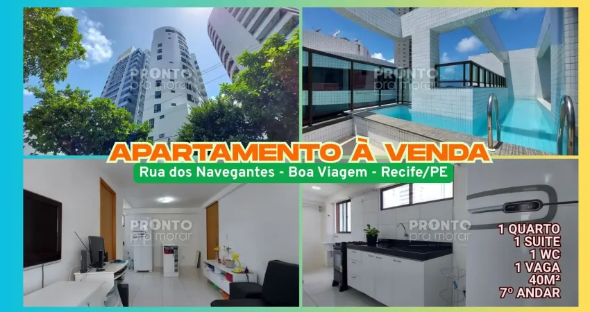 Apartamento à venda na rua dos navegantes-boa viagem-recife/pe | 1 quarto | 1 wc | 1 vaga | 40m²