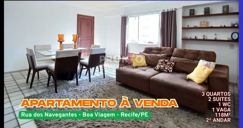 Apartamento à venda na rua dos navegantes-boa viagem-recife/pe | 3 quartos | 2 suites | 1 wc | 1 vaga | 118m²