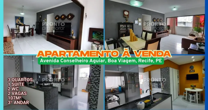 Apartamento à venda na conselheiro aguiar-boa viagem-recife/pe | 3 quartos | 1 suite | 2 wc | 2 vagas | 107m²