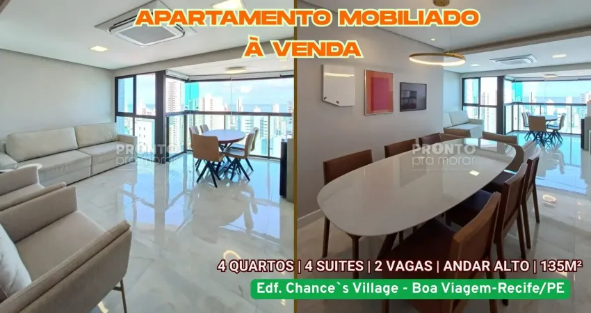 Apartamento mobiliado à venda em boa viagem-recife/pe | 4 quartos sendo 4 suites | 2 vagas | 135m²