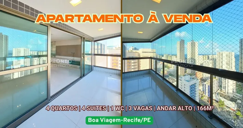 Apartamento à venda em boa viagem-recife/pe|4 quartos sendo 4 suites| 1 wc | 3 vagas| 166m²