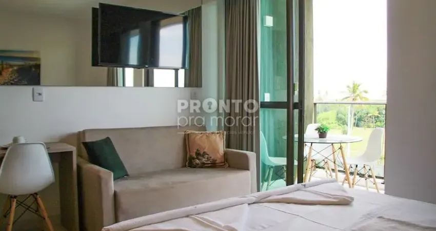 Flat frente piscina em muro alto | mobiliado, porteira fechada e pronto para usar!