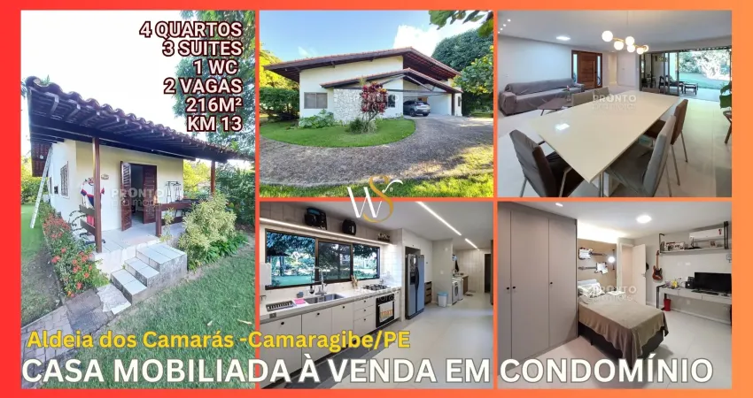 Casa mobiliada à venda em aldeia-camaragibe/pe|4 quartos sendo 3 suites | 1 wc | 2 vagas | 216m²