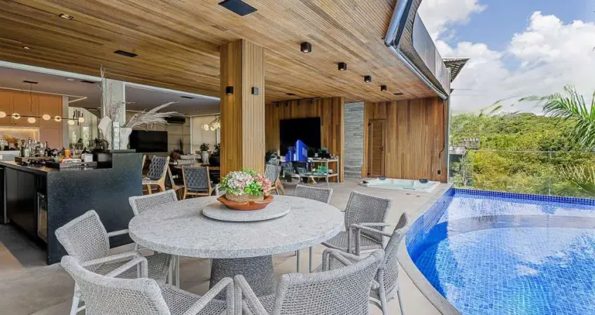 Casa à venda alphaville ii salvador r$ 5.800.000,00 nova, 5/4, suíte máster 40 m², piscina aquecida, ofurô, área gourmet, escritório, brinquedoteca!