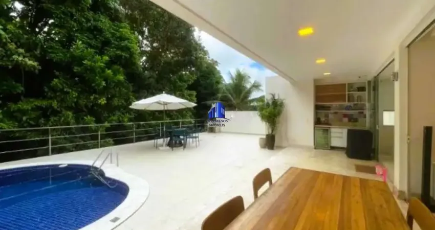 Casa à venda alphaville i salvador r$ 4.200.000,00, sala ampla com pé direito duplo, 4 suítes, suíte máster com closet e banheira de hidro, armários, piscina, área gourmet, casa 420 m², terreno 750 m²