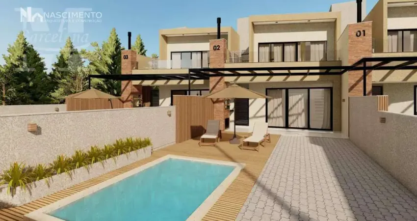 SOBRADO ALTO PADRÃO, COM 3 QUARTOS, SENDO 2 NO PISO TÉRREO, CHURRASQUEIRA, TERRAÇO (COM ESPERA PARA PISCINA). HÁ 450 METROS DA PRAIA.