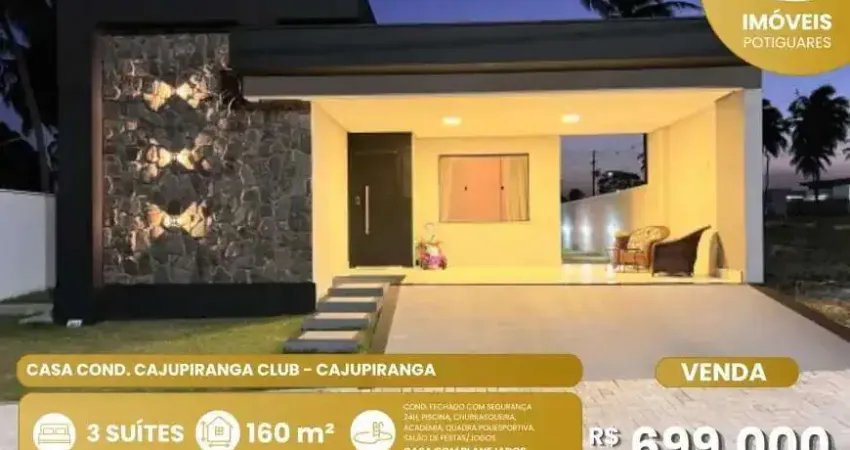 Casa à venda, 3 quartos, 3 suítes, 2 vagas, cajupiranga - parnamirim/rn
