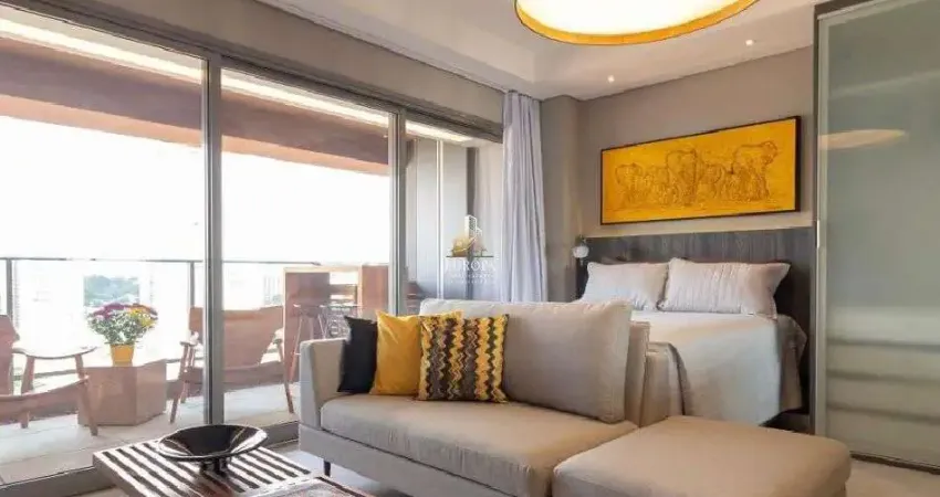 Aluguel de studio 41m² mobiliado - varanda e 1 vaga - andar alto no brooklin