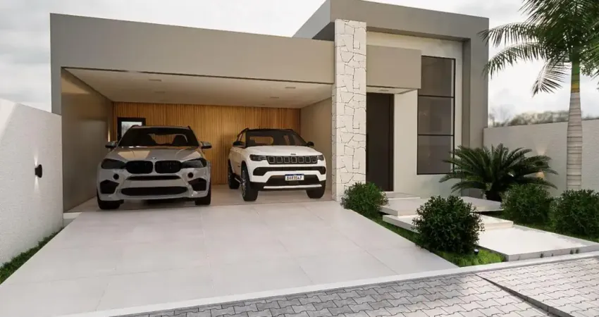 Casa com piscina área gourmet lavabo suíte quartos sala de estar e jantar garagem para 2 carros