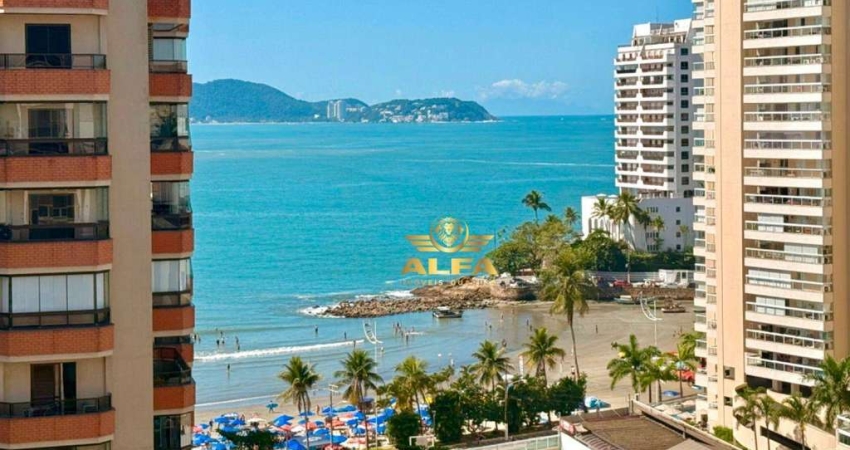 Vista-mar | Varanda | Lazer | Apartamento na Praia das Astúrias de 3 dormitórios com 1 vaga, Guarujá-SP.