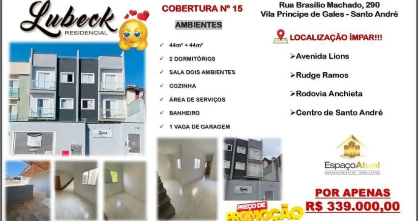 Cobertura à venda com 2 dormitórios, espaço gourmet em santo andré - vila príncipe de gales, sp