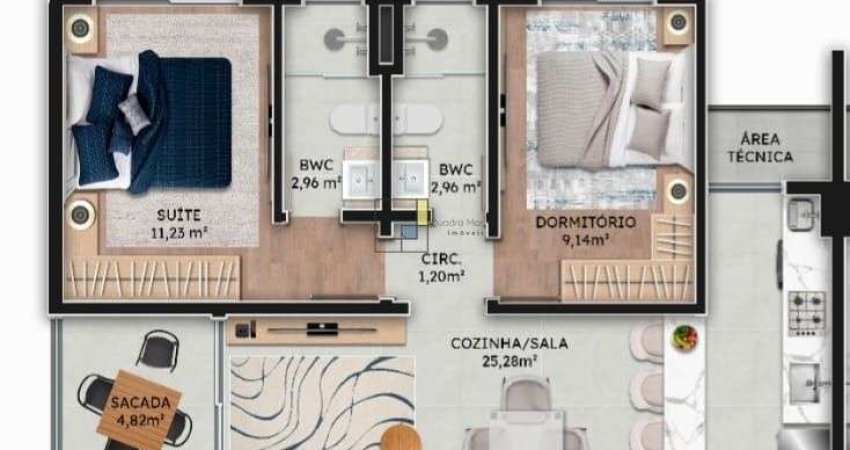 APARTAMENTO COBERTURA 2 DORMITÓRIOS SENDO 1 SUÍTE, NO CENTRO EM NAVEGANTES SC.