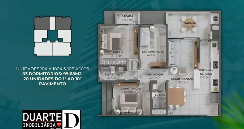 Porto de Capri - Plantas 4 e 6 do 1° ao 10° Pavimento no Porto de Capri, em Pedra Branca, Palhoça/SC