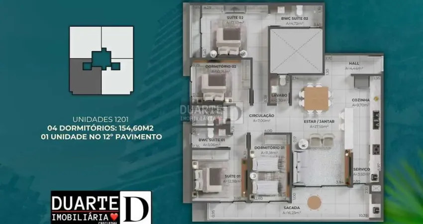 Porto de Capri - Planta 2 do 12° Pavimento no Porto de Capri, em Pedra Branca, Palhoça/SC