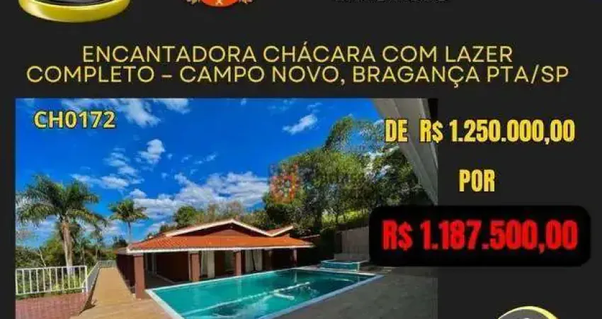 Chácara com 3 dormitórios à venda, 3000 m² por r$ 1.187.500,00 - campo novo - bragança paulista/sp
