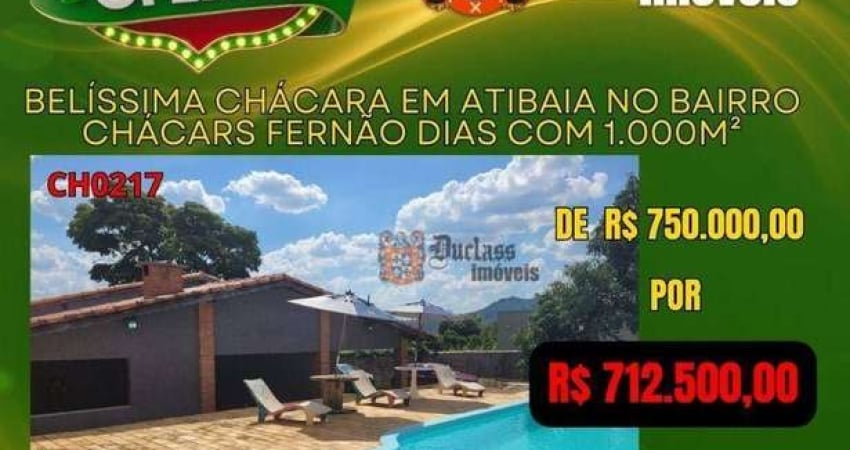 Chácara com 3 dormitórios à venda, 1000 m² por r$ 712.500,00 - chácaras fernão dias - atibaia/sp